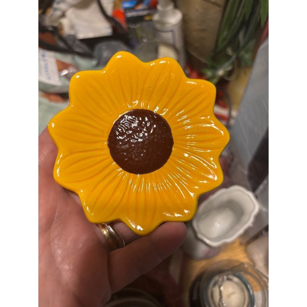 3 Yellow Ceramic Sunflower Trinket Dish Ring Jewelry Holder